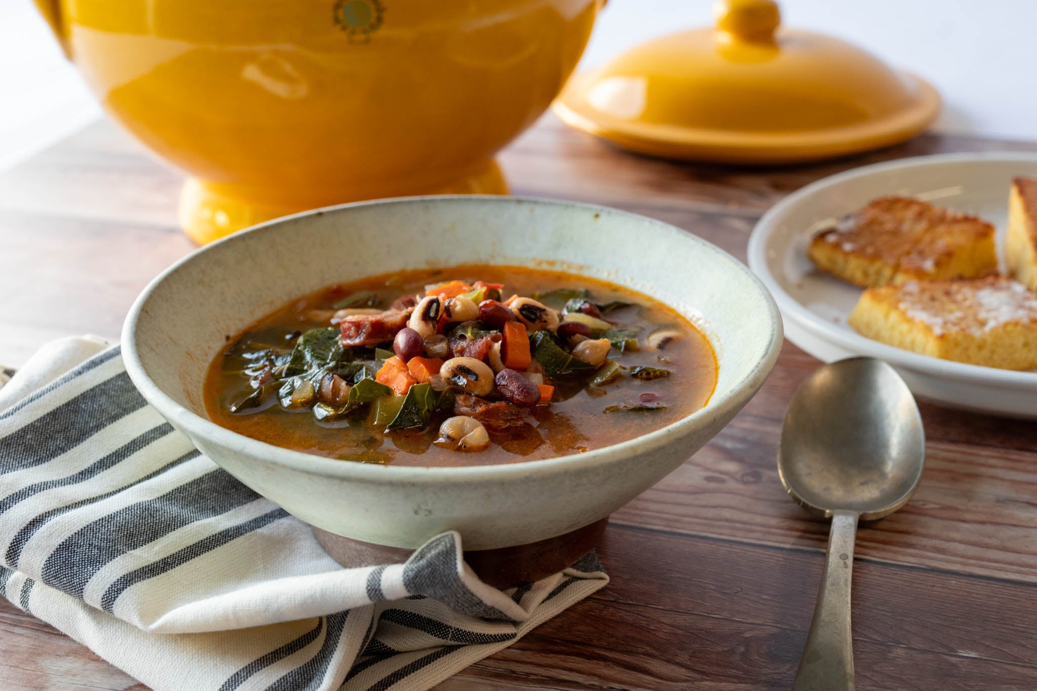 New Orleans Red Bean Soup with Sausage and Collard Greens with cornbread