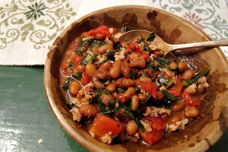 Beans with Dandelion Greens, Roasted Tomatoes and Italian Sausage Recipe – Rancho Gordo