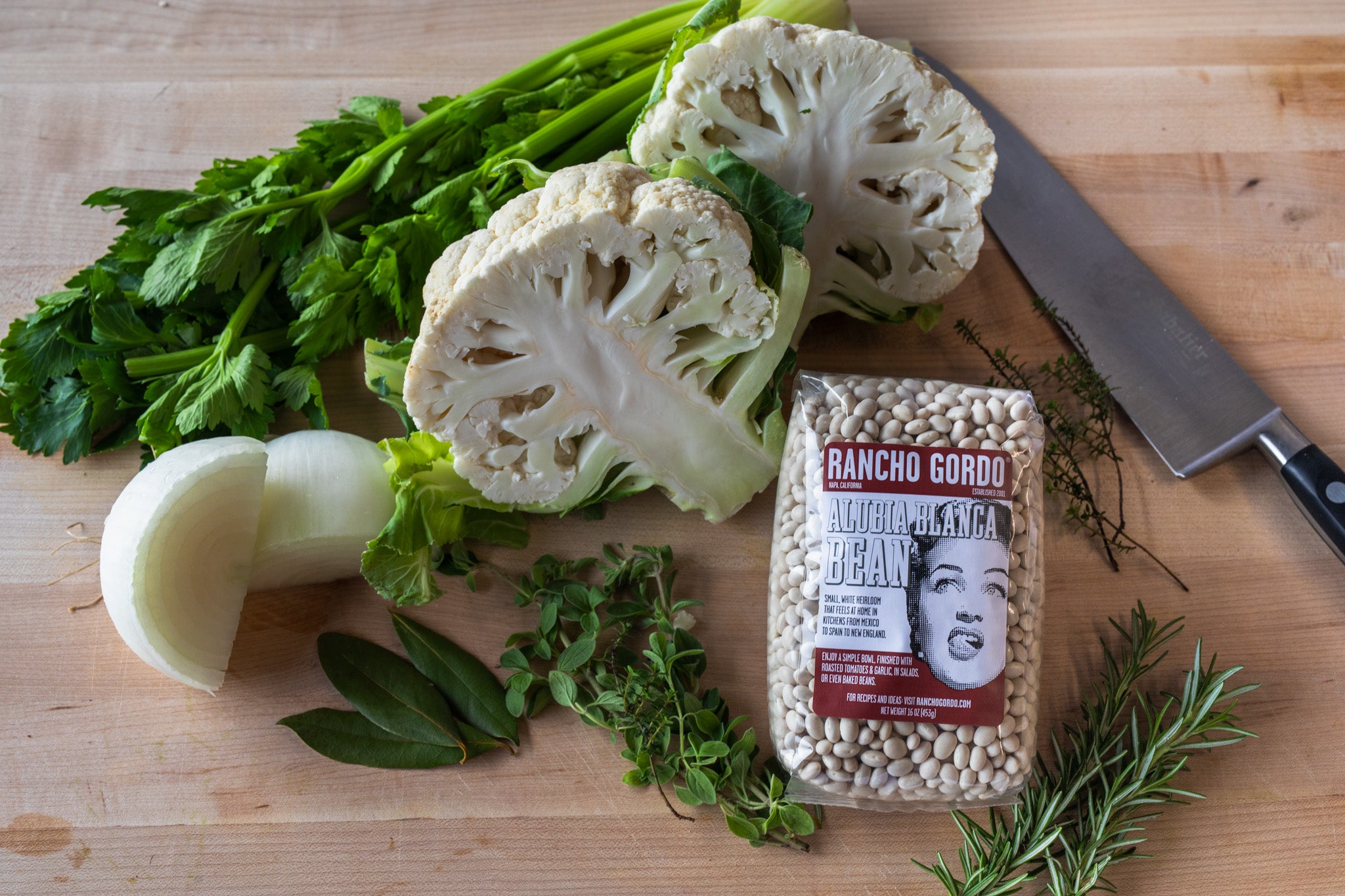 Creamy White Bean Soup with Cauliflower & Greens – Rancho Gordo