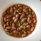 Cooked Borlotti Stregoni beans in a bowl