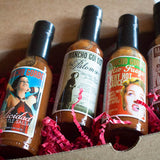 Hot Sauce Gift Box, includes 4 different hot sauces: Felicidad, La Paloma, Rio Fuego, and Gay Caballero - Rancho Gordo 
