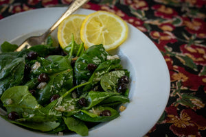 Baby Spinach and Preserved Lemon Salad with Black Garbanzos