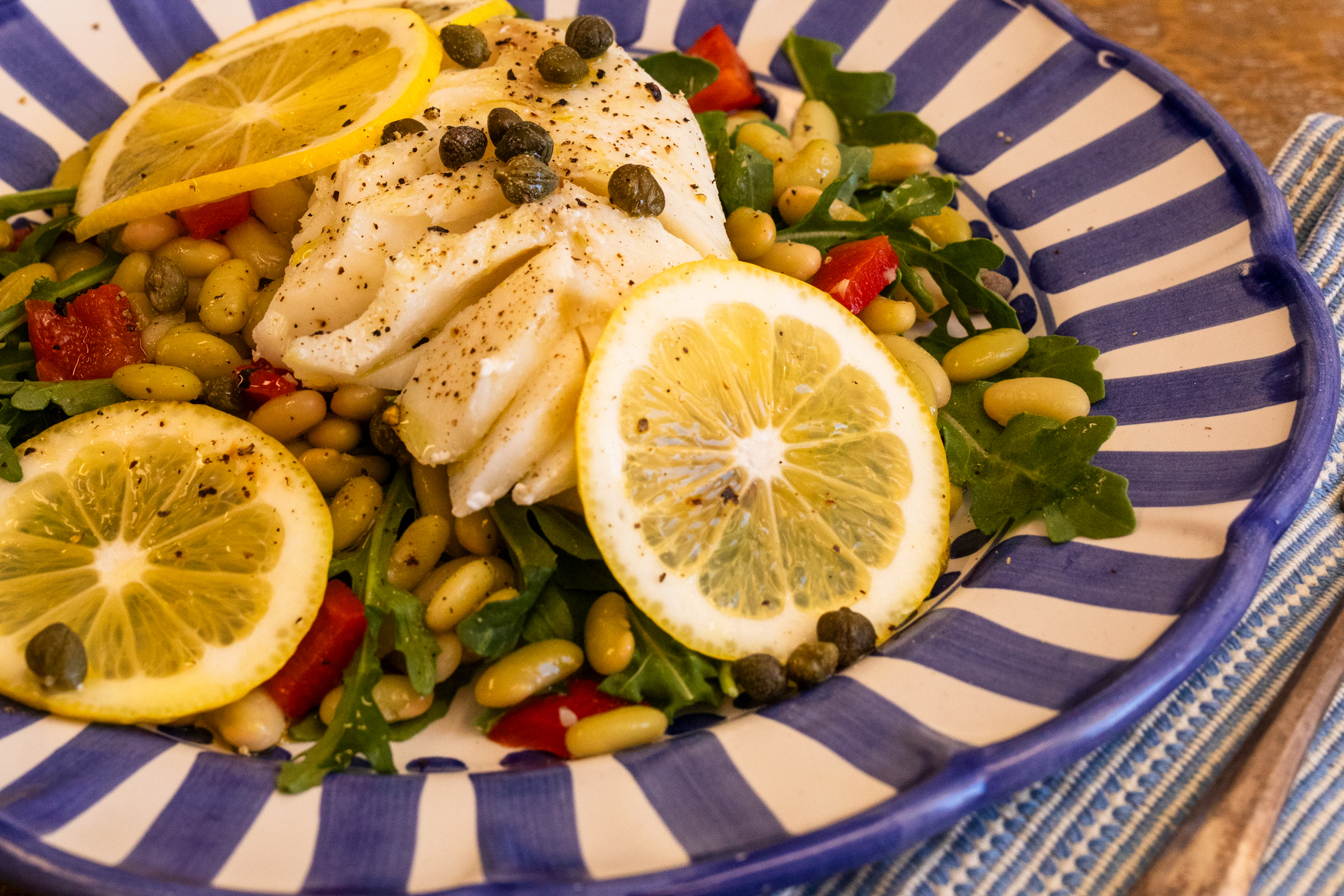 Poached Cod over Flageolet Salad with Lemon