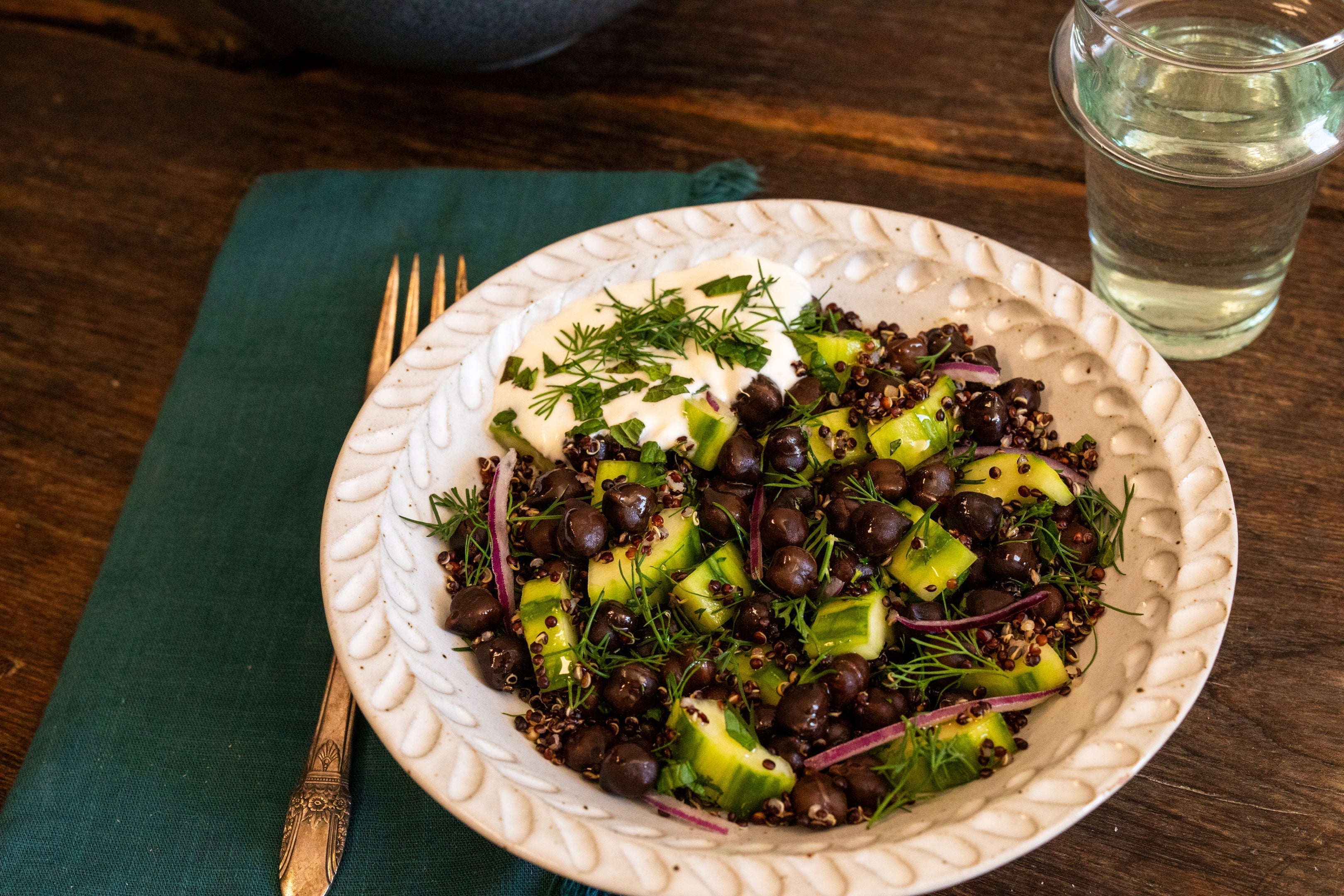 Black Garbanzo and Cucumber Salad with Yogurt Dressing
