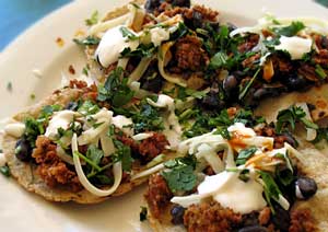 Small tacos with Orca beans and Chorizo