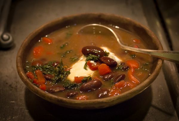 What to Do With a Pot of Beans No. 3: Bean Soup with Roasted Red Pepper and Kale