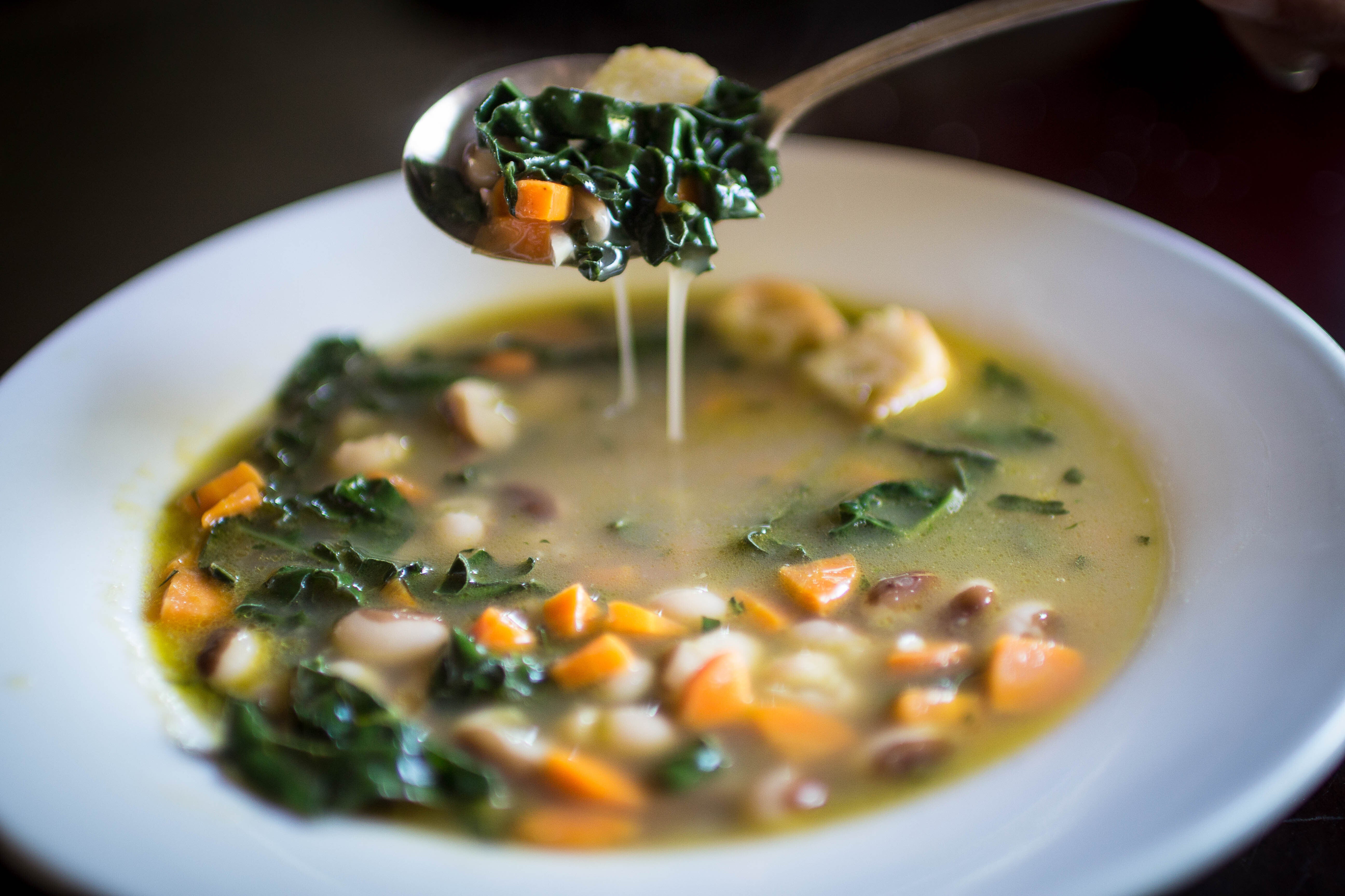 Rancho Gordo cooked Yellow Eye bean with Tuscan kale and carrots 