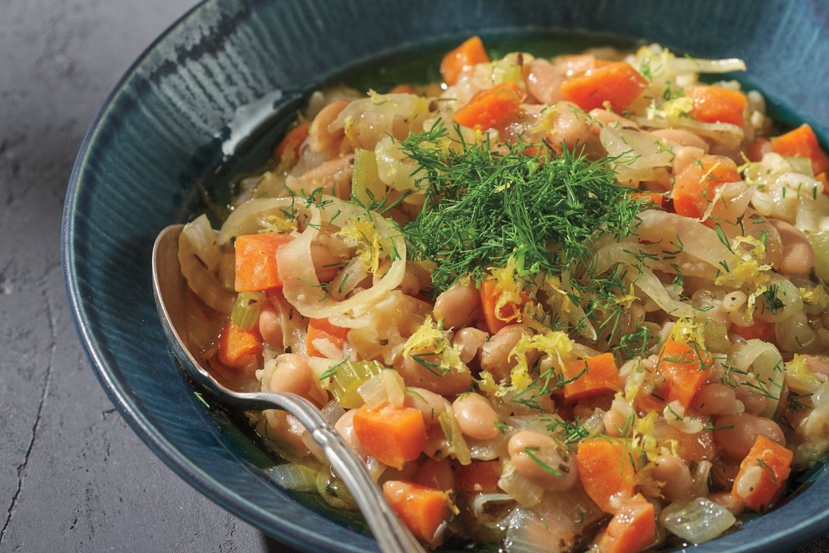 Blue Zones Mediterranean White Bean Soup - Rancho Gordo