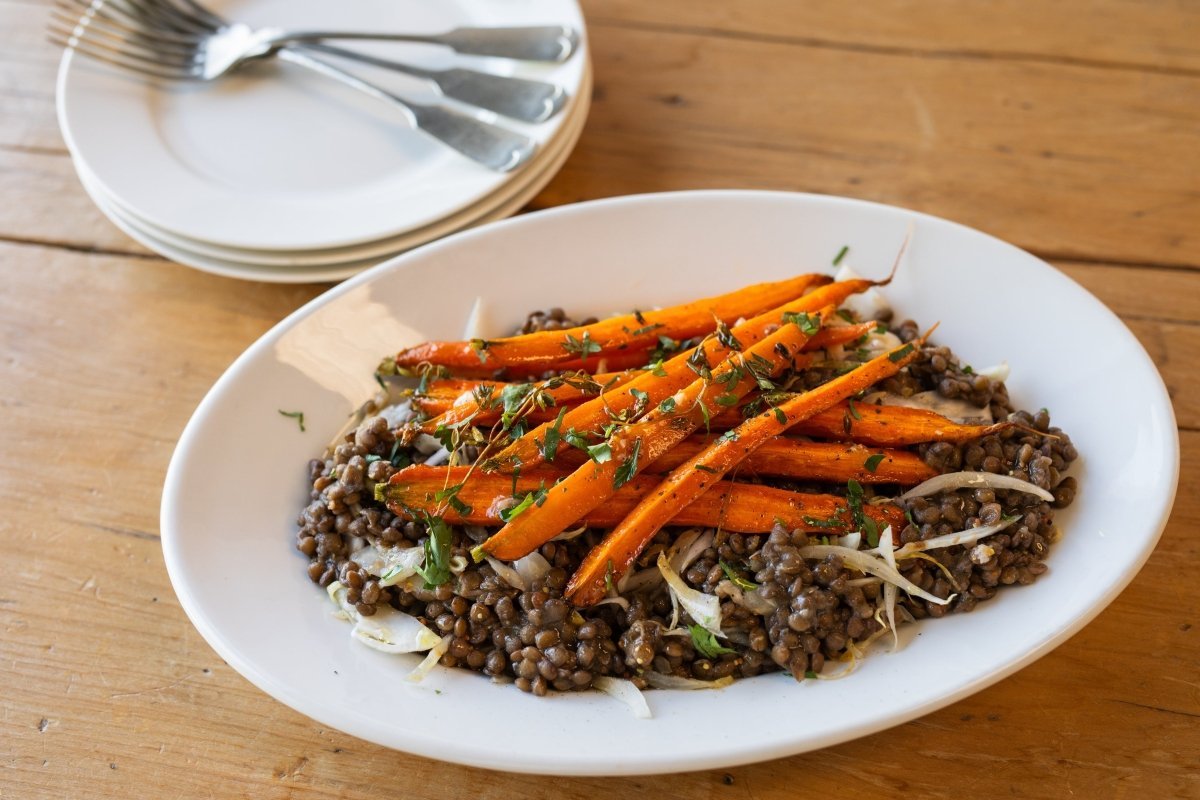 French Green Lentil Salad with Roasted Carrots and Thyme - Rancho Gordo