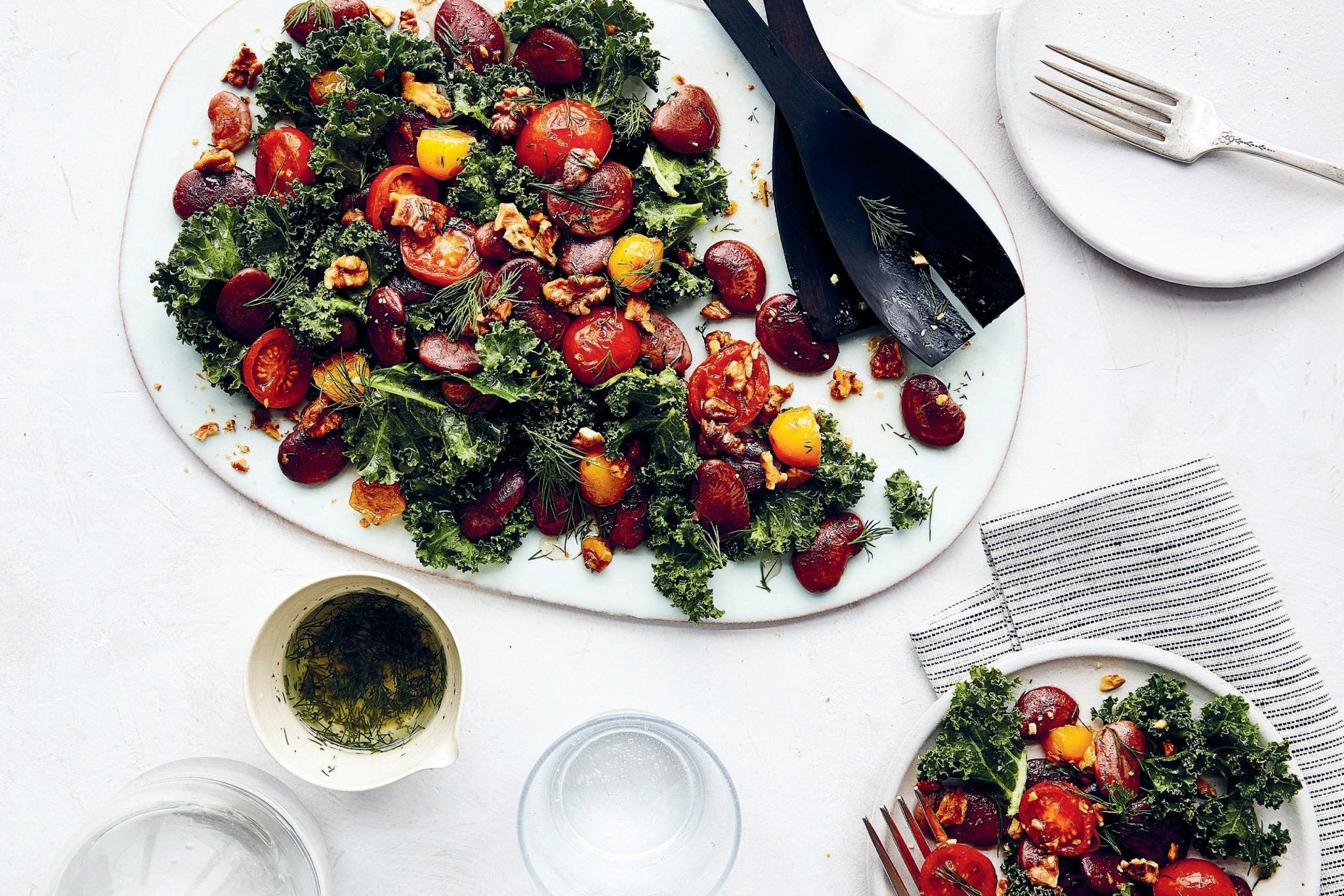 JOE YONAN'S CHRISTMAS LIMA, KALE, AND CHERRY TOMATO SALAD WITH HONEY-DILL DRESSING - Rancho Gordo