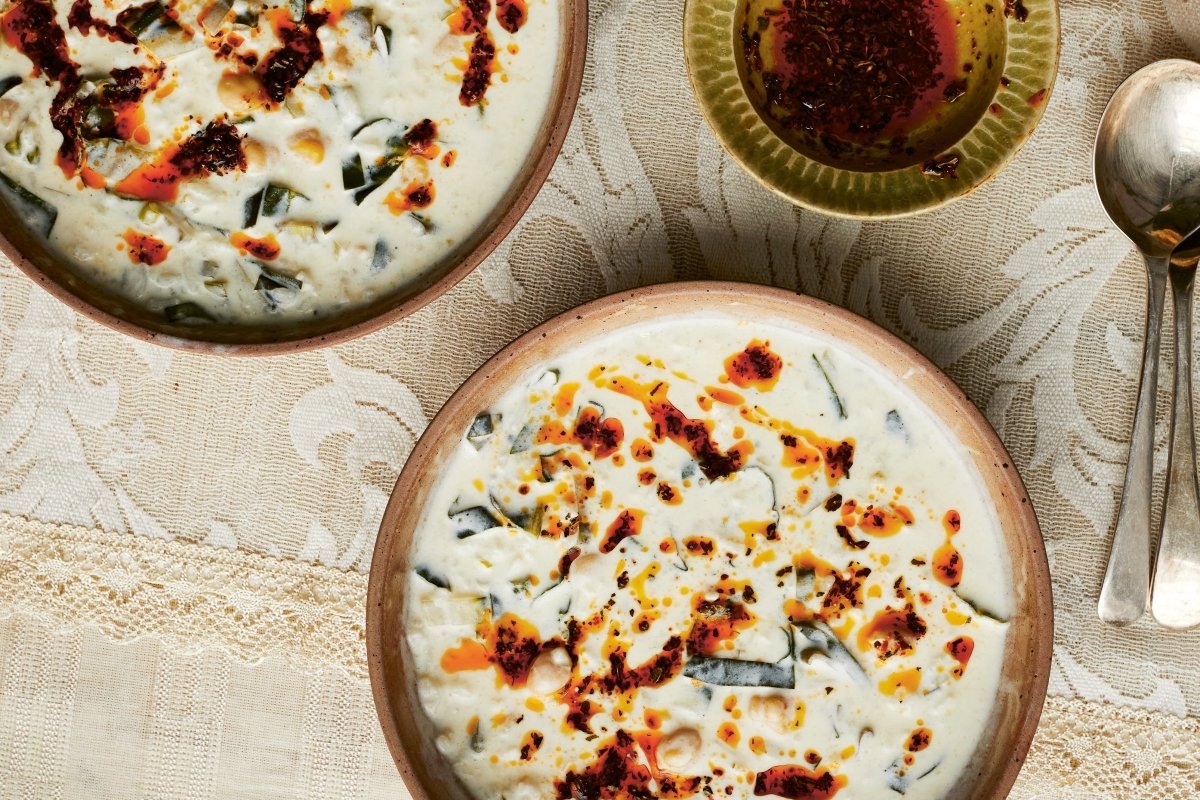 Özlem Warren's Yoghurt Soup with Chickpeas and Swiss Chard - Rancho Gordo