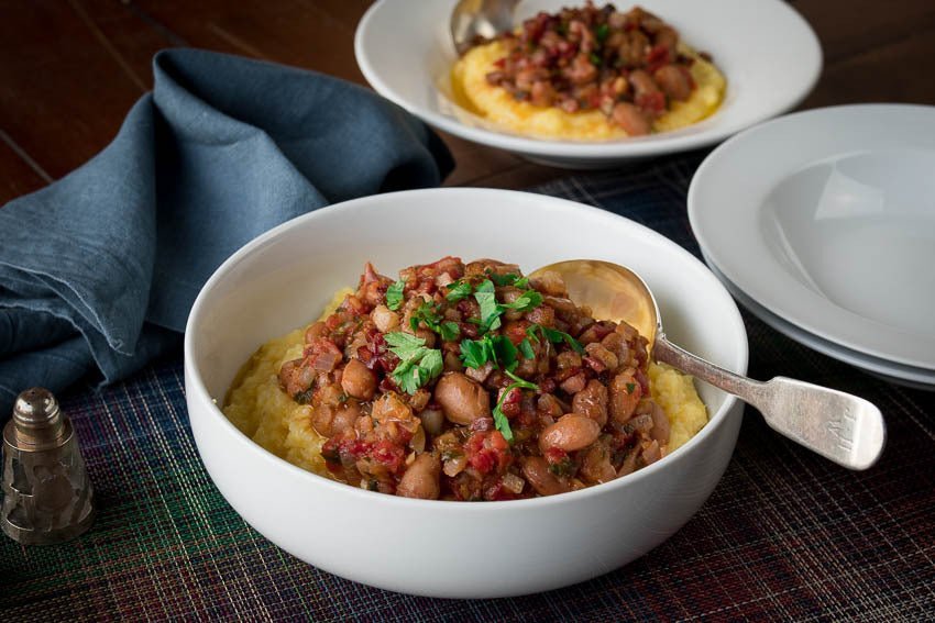Polenta with Cranberry Beans and Tomato Sauce - Rancho Gordo