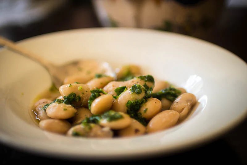 Royal Corona Beans with Sage-Parsley Salsa Verde - Rancho Gordo