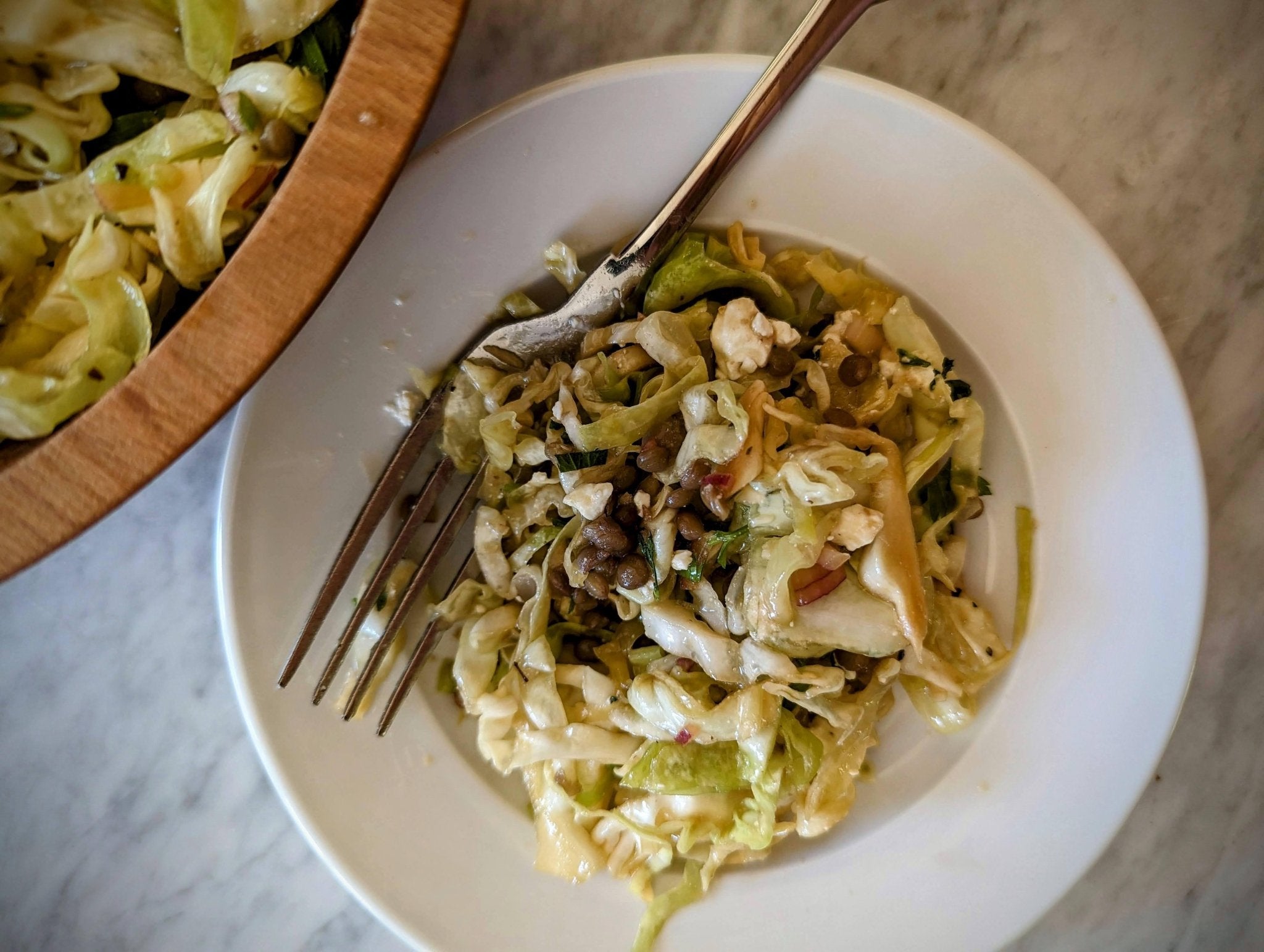 SHREDDED CABBAGE SALAD WITH LENTILS AND FETA - Rancho Gordo