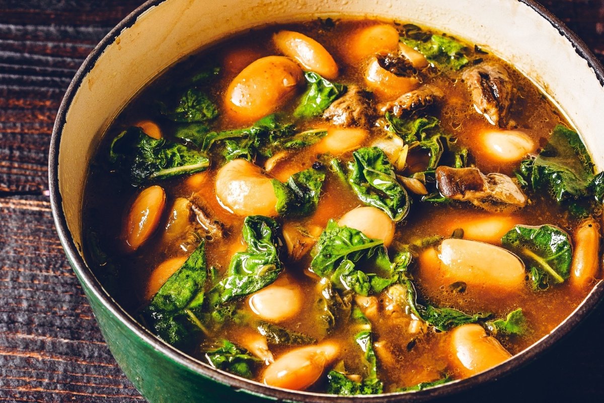 STAFFAN TERJE’S ROYAL CORONA, SWISS CHARD, AND MUSHROOM STEW - Rancho Gordo