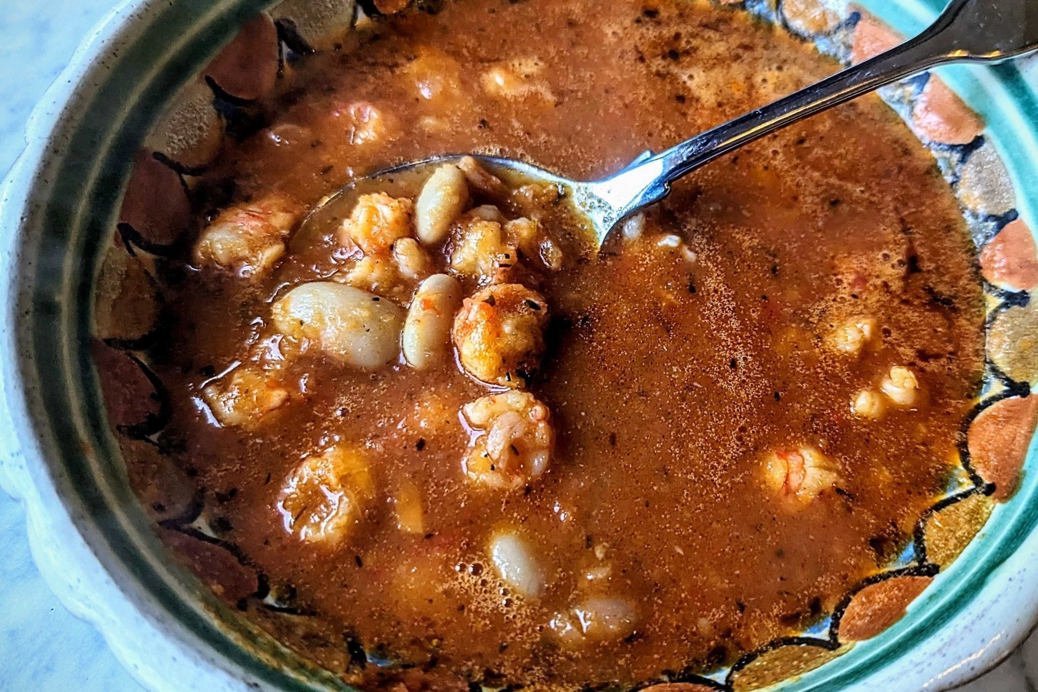 White Bean and Tomato Soup with Langostino Tails - Rancho Gordo