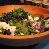 Mixed salad with diced red onion, and nopales with Midnight - Rancho Gordo, Heirloom beans