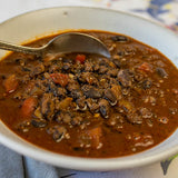 Cooked Vaquero bean as a chili dish.