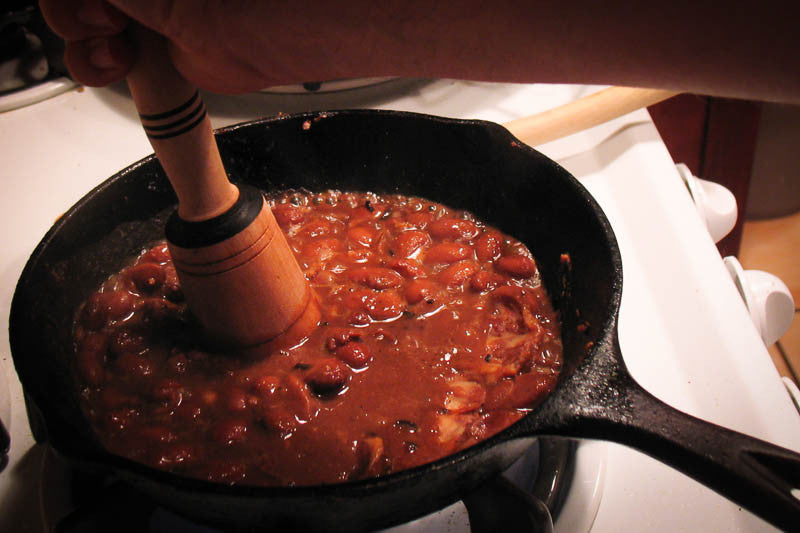 Refried Pinto beans on a skillet - Rancho Gordo, Heirloom beans