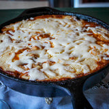Casserole dish topped with melted cheese - Rancho Gordo, Heirloom beans