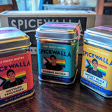 3 spice tins with labels 