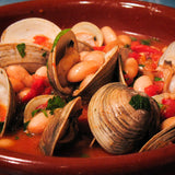 Cassoulet beans with clams with diced tomatoes-Rancho Gordo, Heirloom beans.